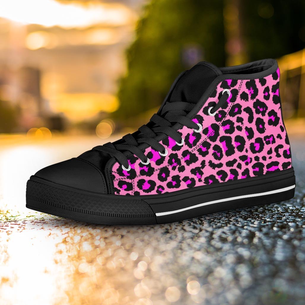 Pink Cheetah Leopard Women's High Top Shoes-grizzshop