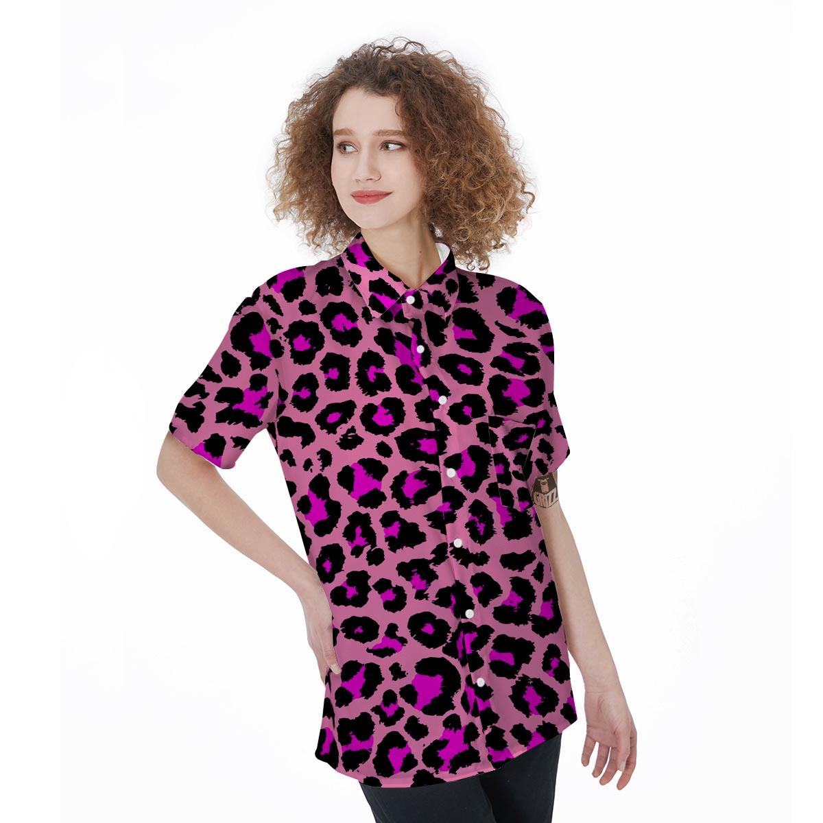 Pink Cheetah Leopard Women's Short Sleeve Shirts-grizzshop