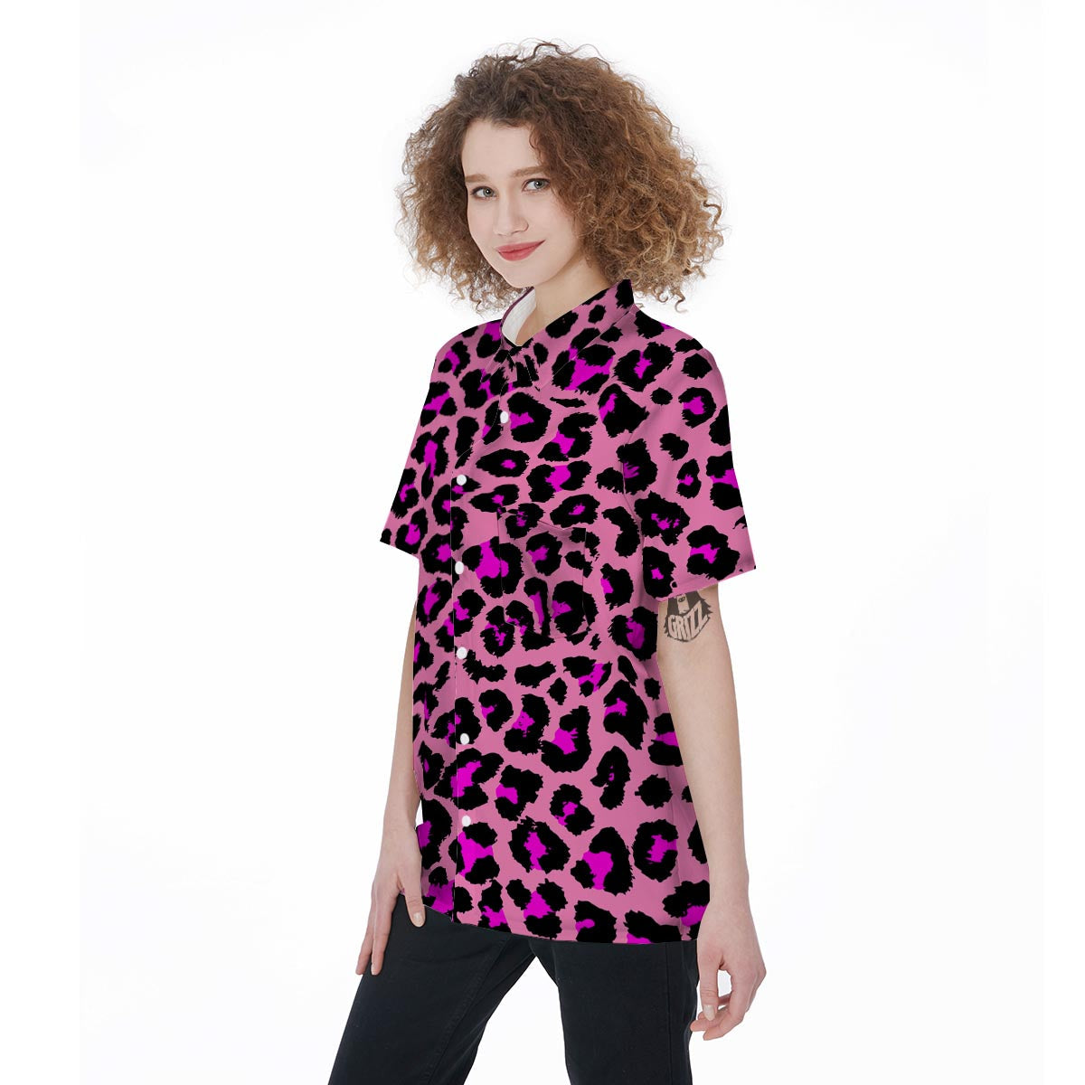Pink Cheetah Leopard Women's Short Sleeve Shirts-grizzshop