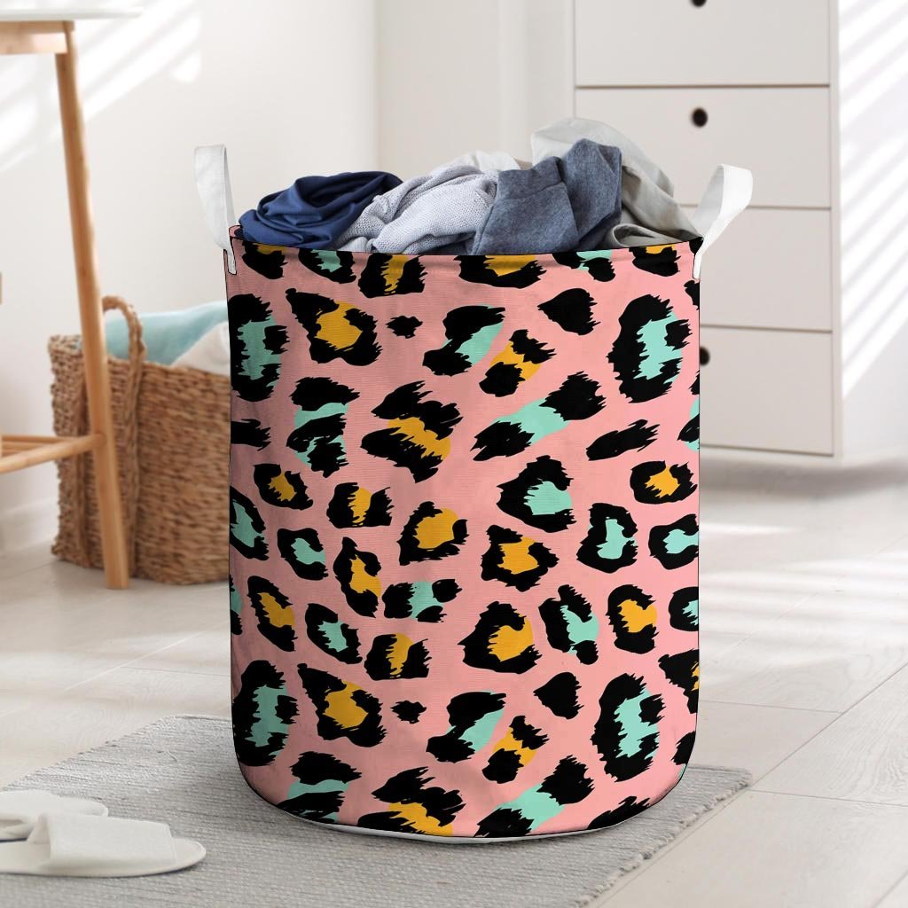 Pink Cheetah Print Laundry Basket-grizzshop