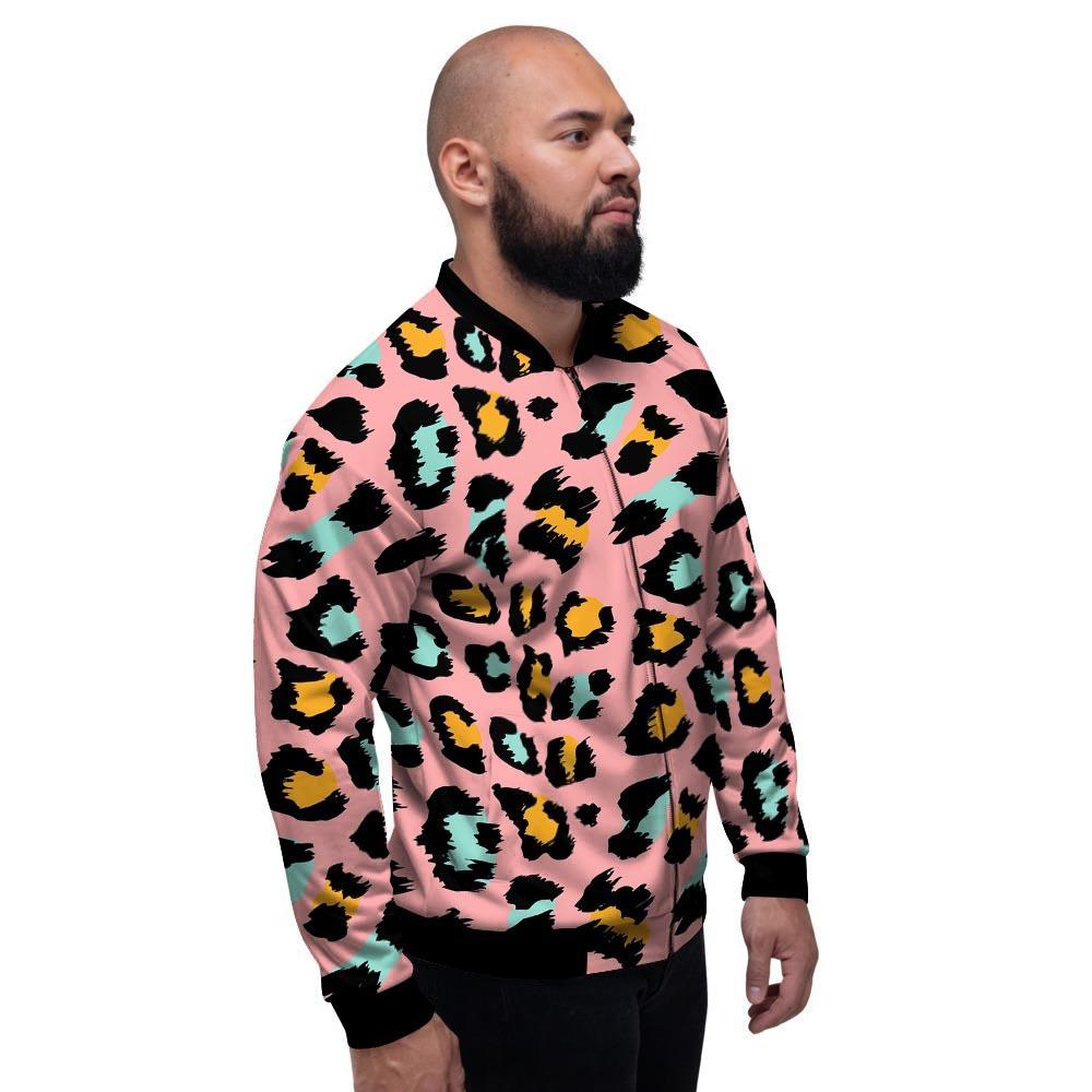 Pink Cheetah Print Men's Bomber Jacket-grizzshop