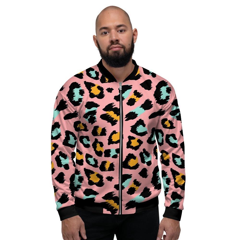 Pink Cheetah Print Men's Bomber Jacket-grizzshop