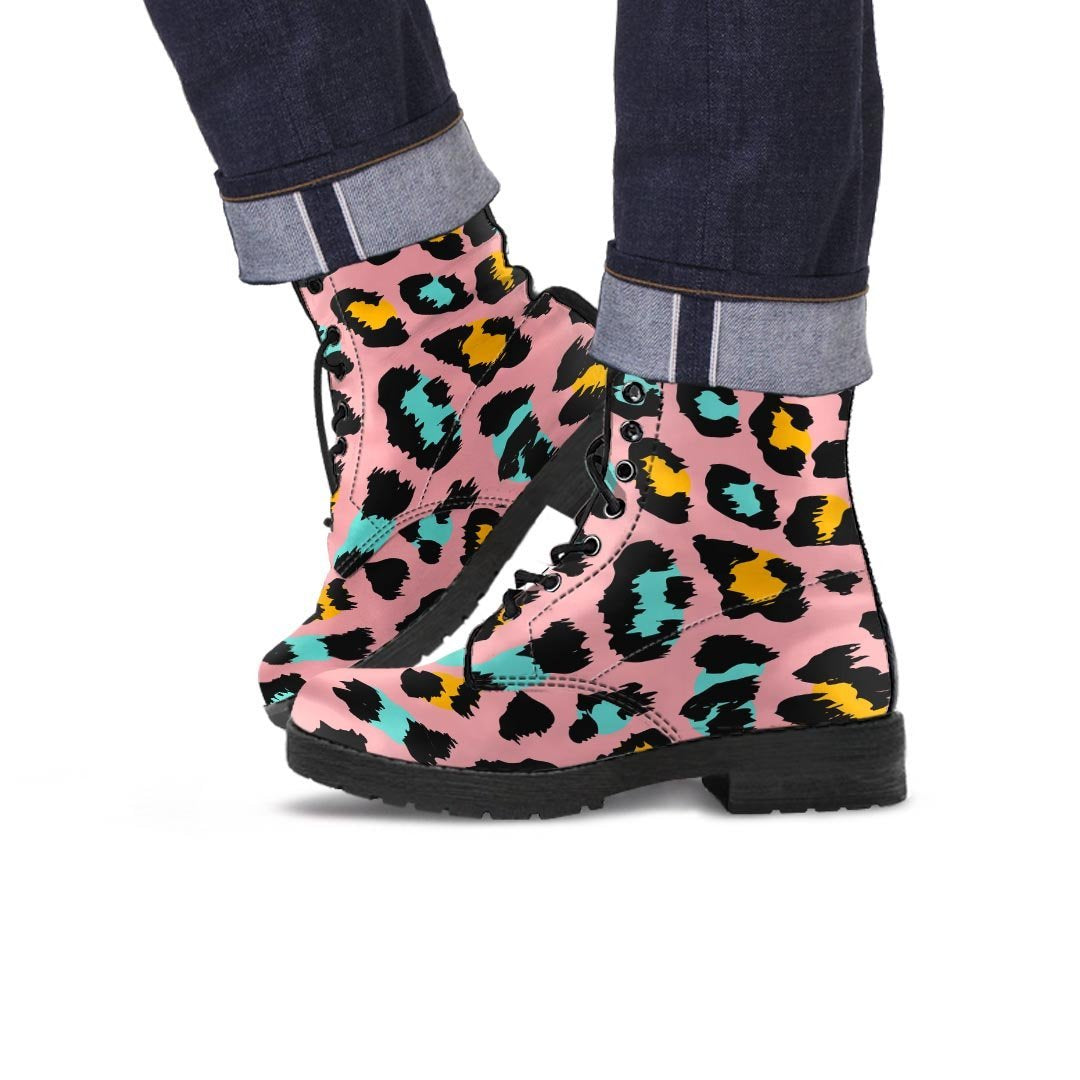 Pink Cheetah Print Men's Boots-grizzshop