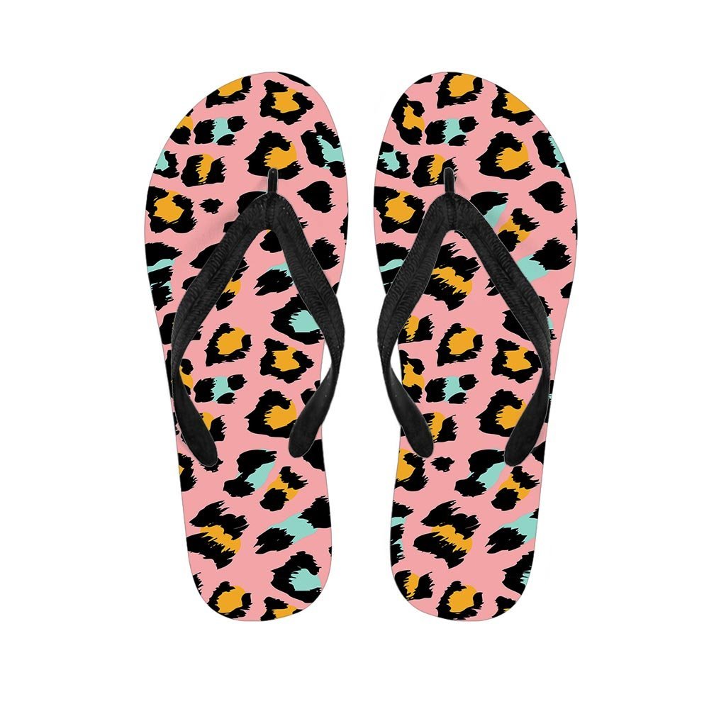 Pink Cheetah Print Men's Flip Flops-grizzshop