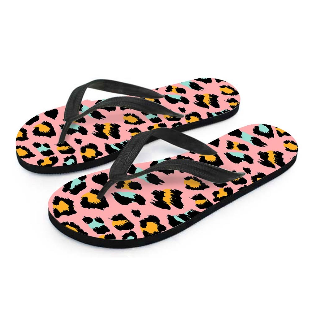 Pink Cheetah Print Men's Flip Flops-grizzshop