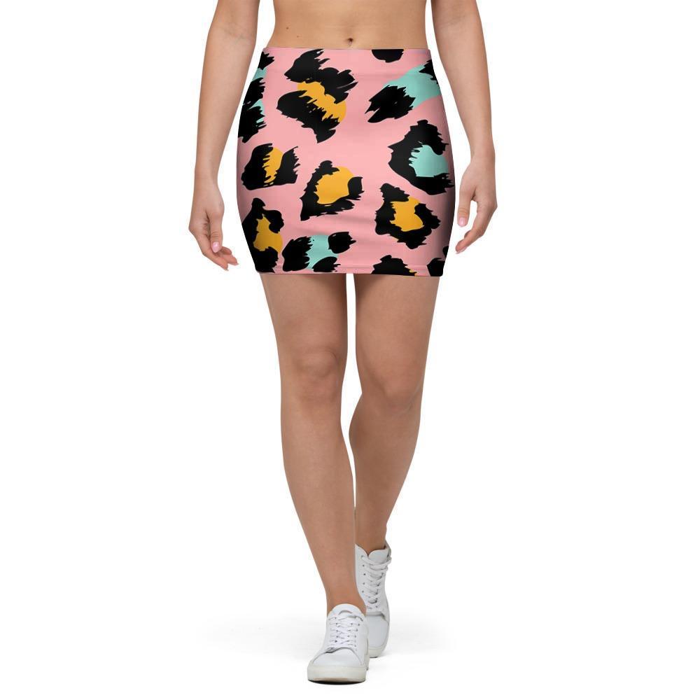 Pink Cheetah Print Mini Skirt-grizzshop