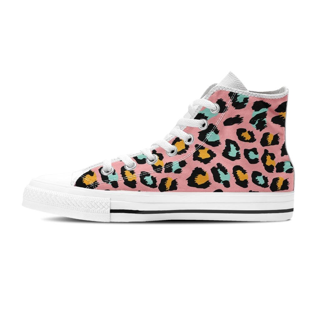 Pink Cheetah Print Women's High Top Shoes-grizzshop