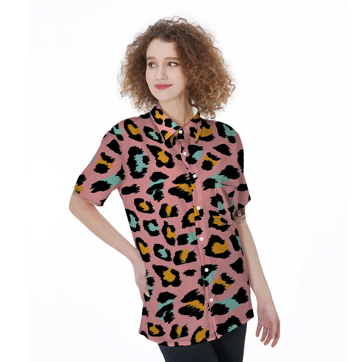 Pink Cheetah Print Women's Short Sleeve Shirts-grizzshop