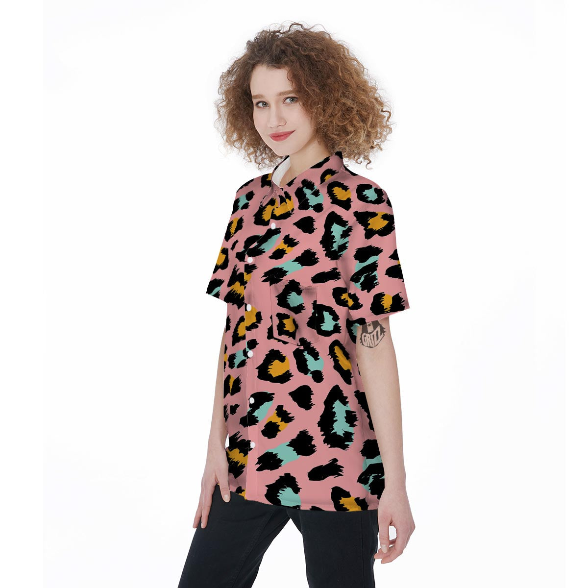 Pink Cheetah Print Women's Short Sleeve Shirts-grizzshop