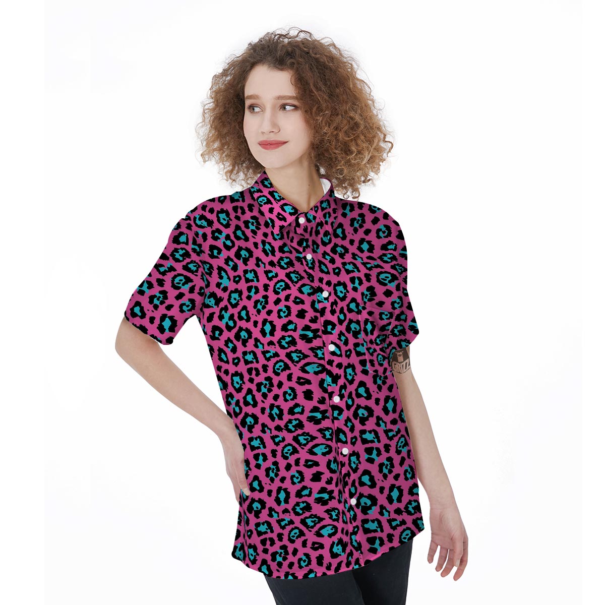 Pink Cheetah Women's Short Sleeve Shirts-grizzshop
