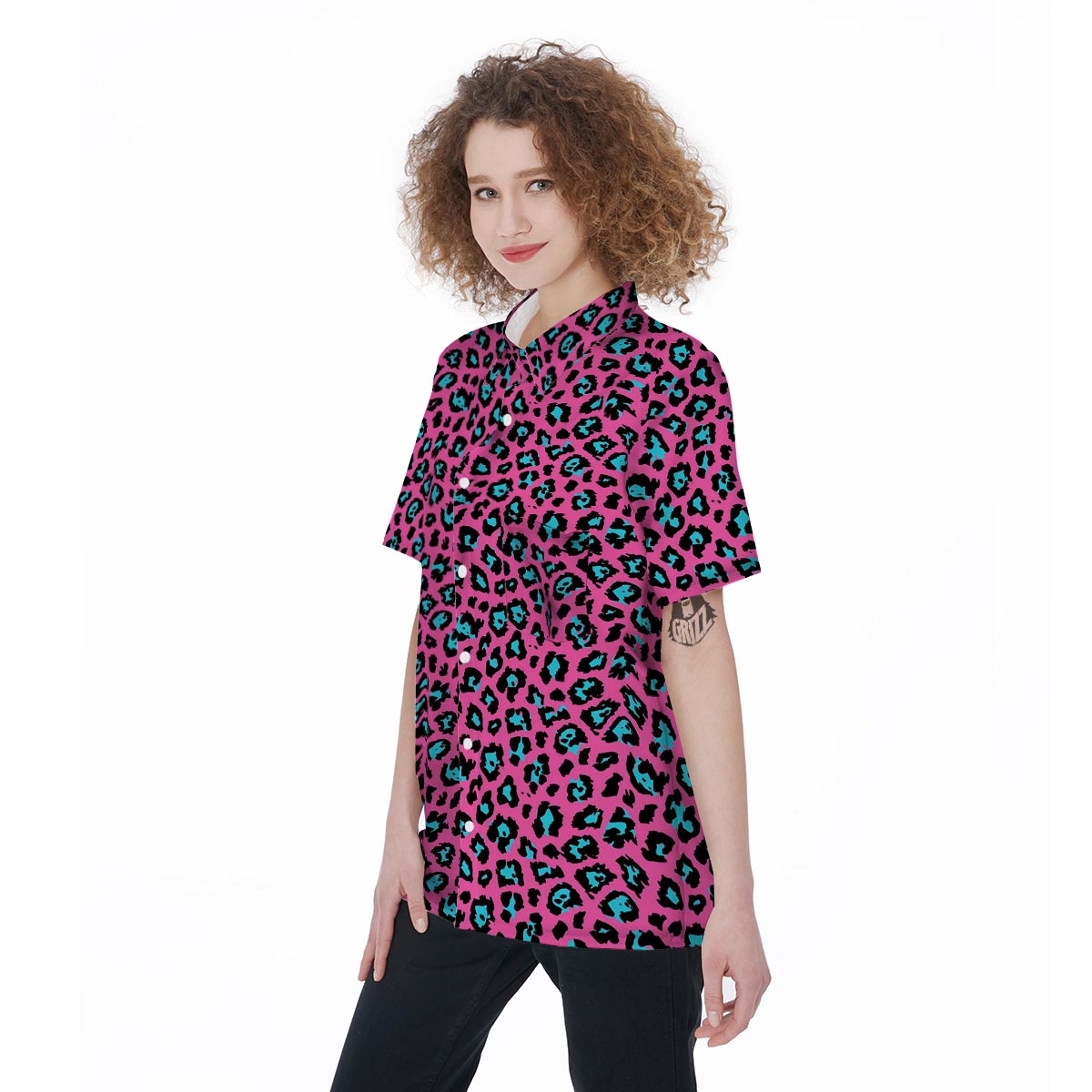Pink Cheetah Women's Short Sleeve Shirts-grizzshop