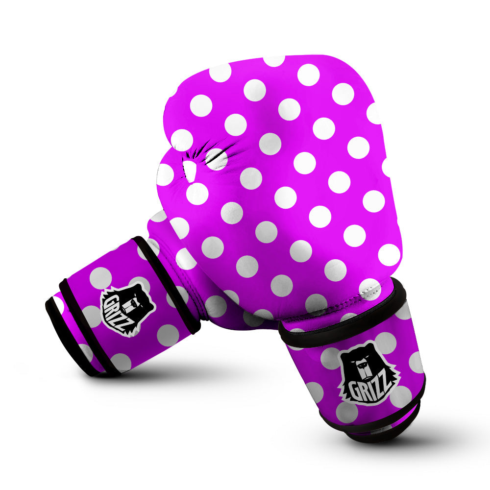 Pink Color Polka Dot Print Pattern Boxing Gloves-grizzshop