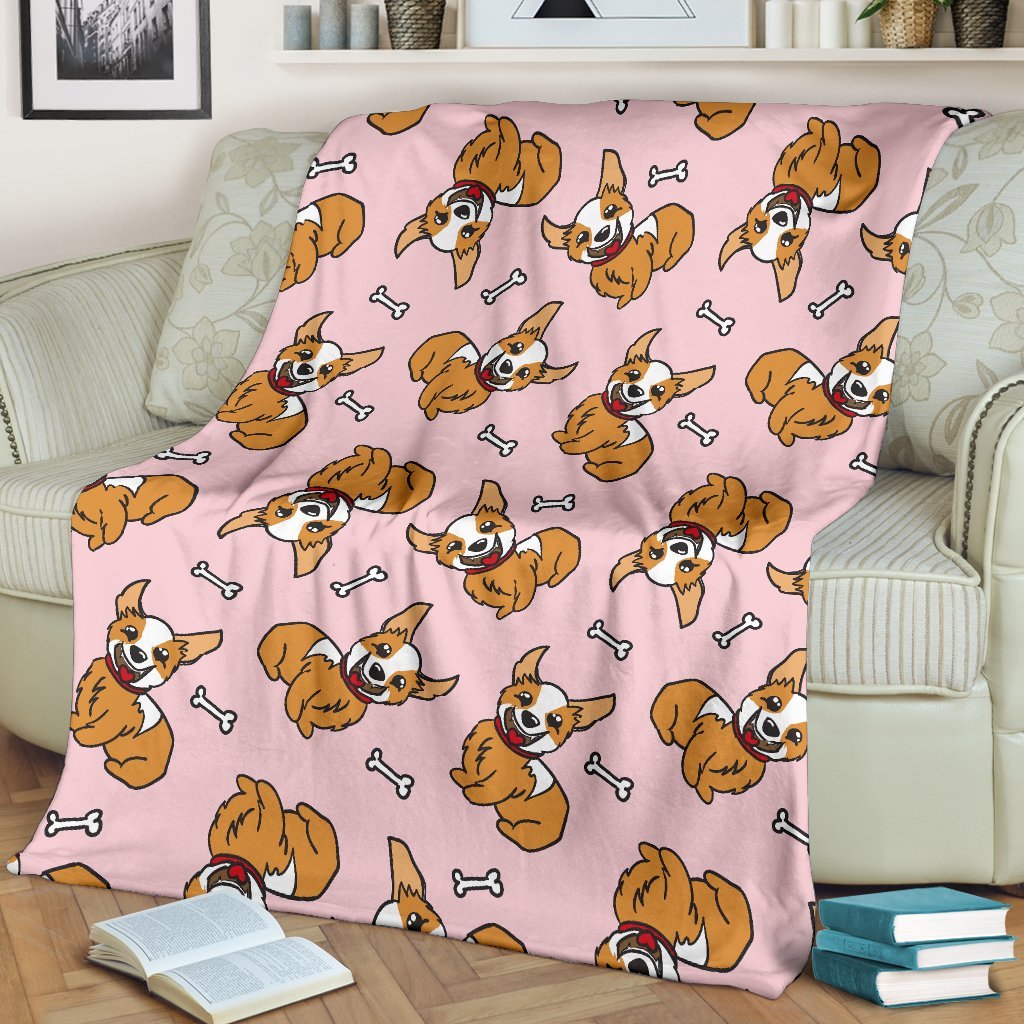 Pink Corgi Pattern Print Blanket-grizzshop