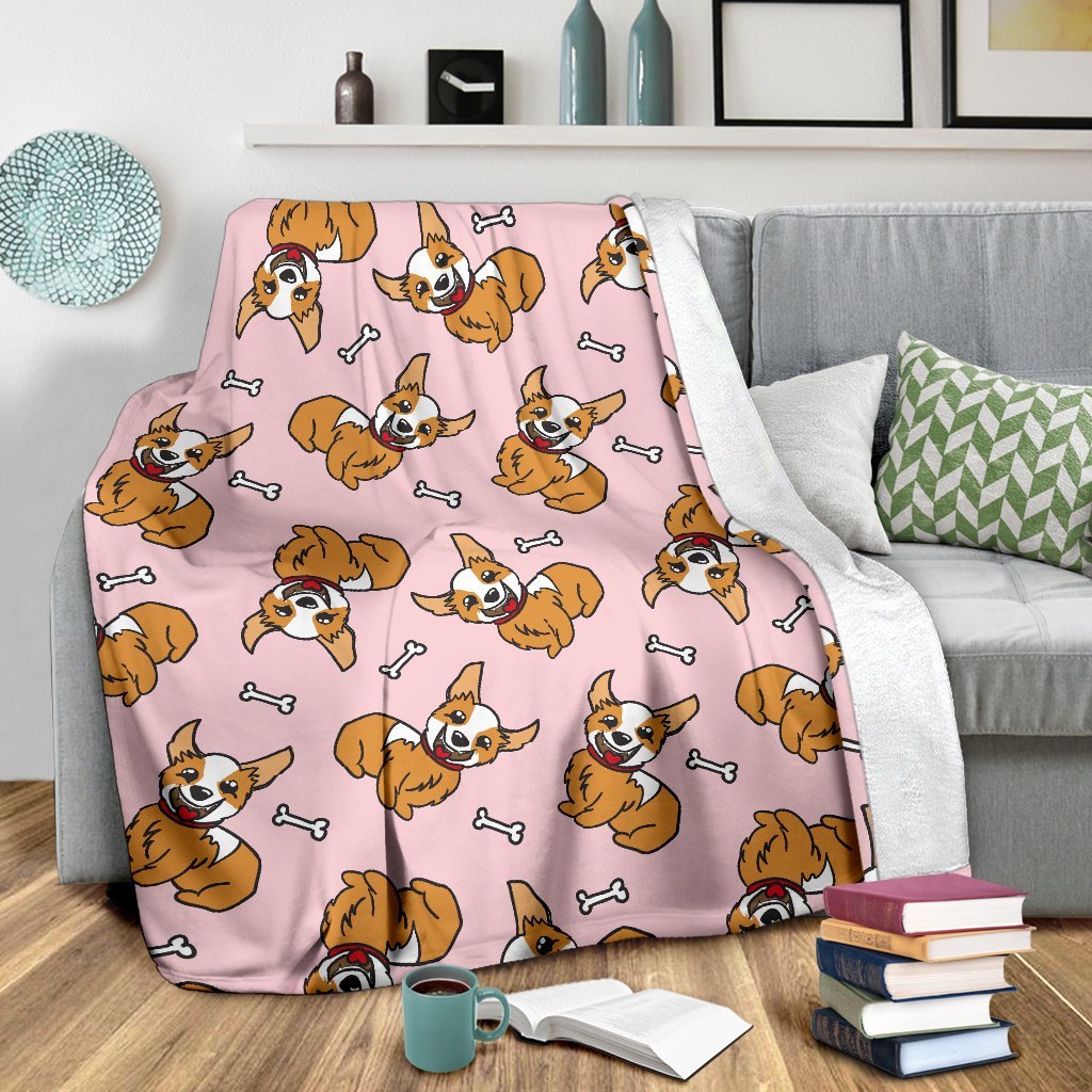 Pink Corgi Pattern Print Blanket-grizzshop