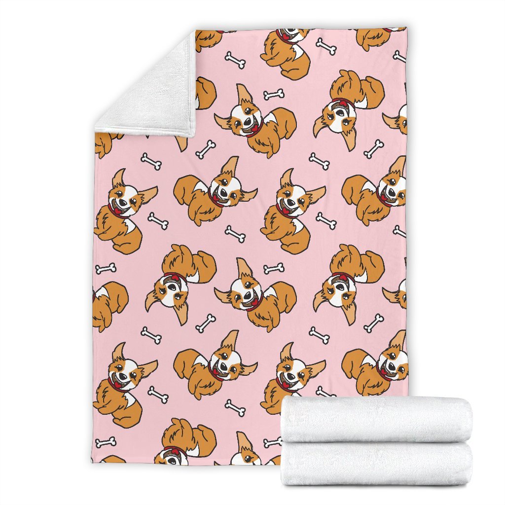 Pink Corgi Pattern Print Blanket-grizzshop