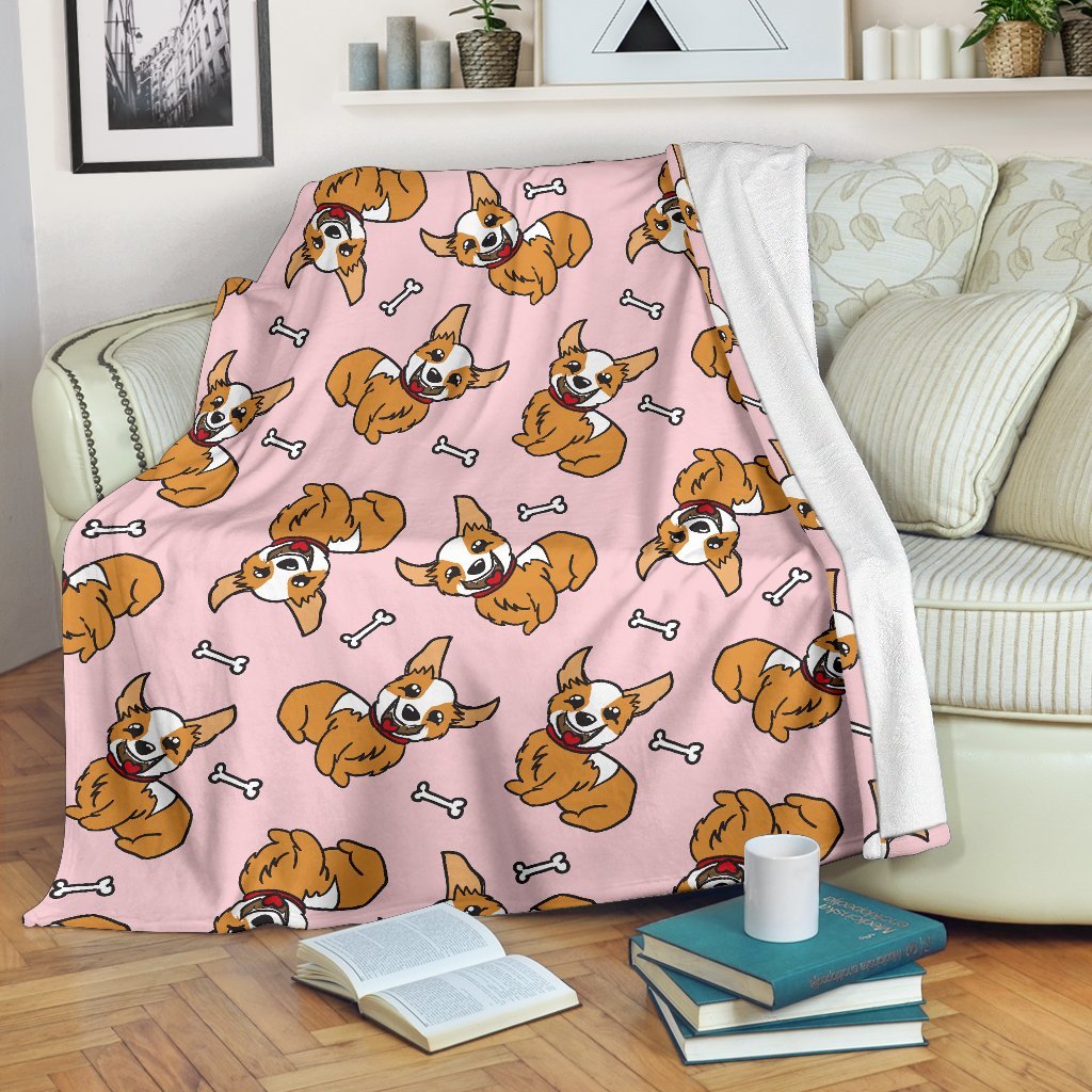 Pink Corgi Pattern Print Blanket-grizzshop