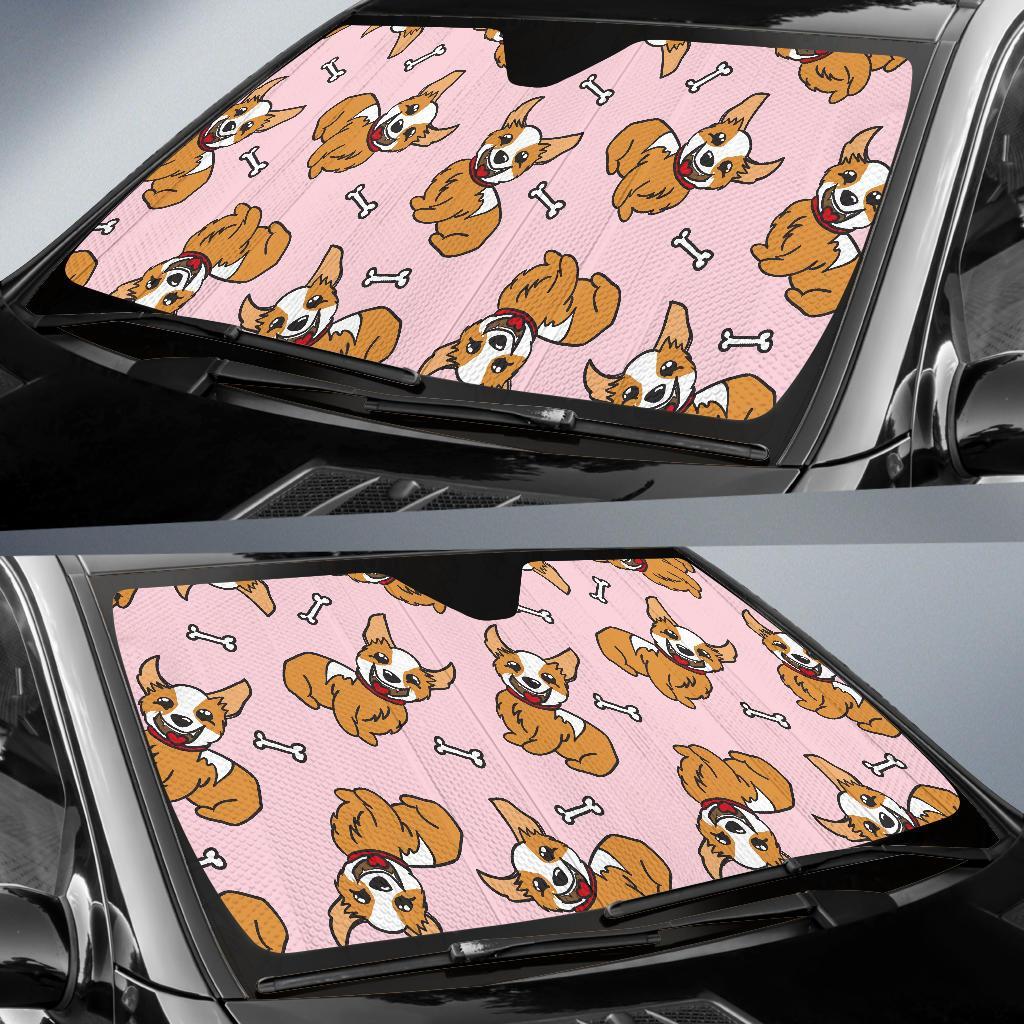 Pink Corgi Pattern Print Car Sun Shade-grizzshop