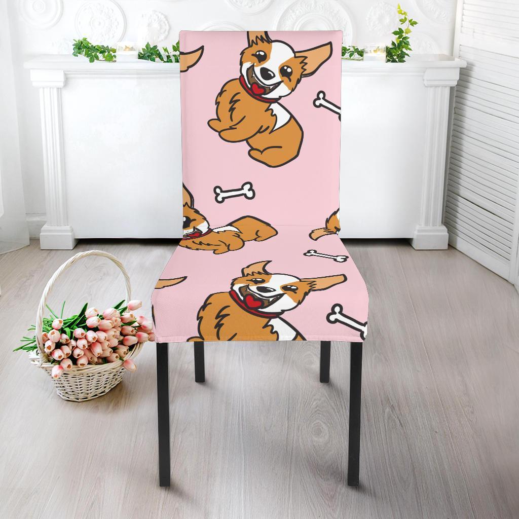 Pink Corgi Pattern Print Chair Cover-grizzshop