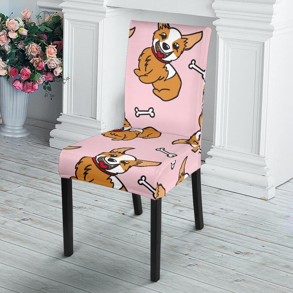 Pink Corgi Pattern Print Chair Cover-grizzshop