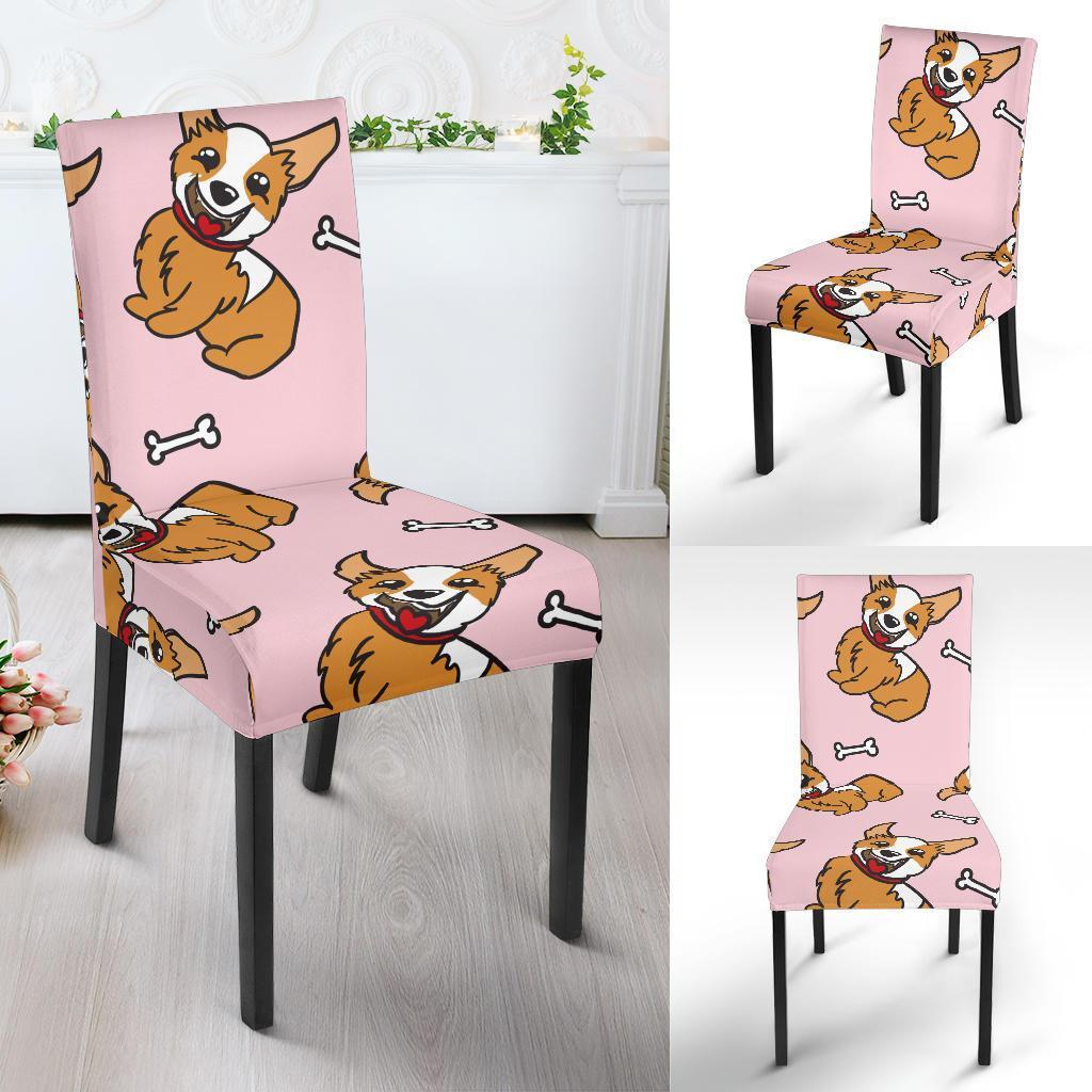 Pink Corgi Pattern Print Chair Cover-grizzshop