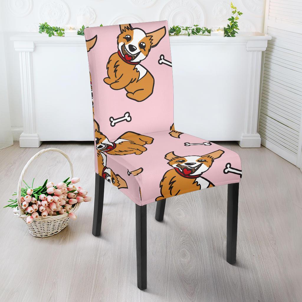 Pink Corgi Pattern Print Chair Cover-grizzshop