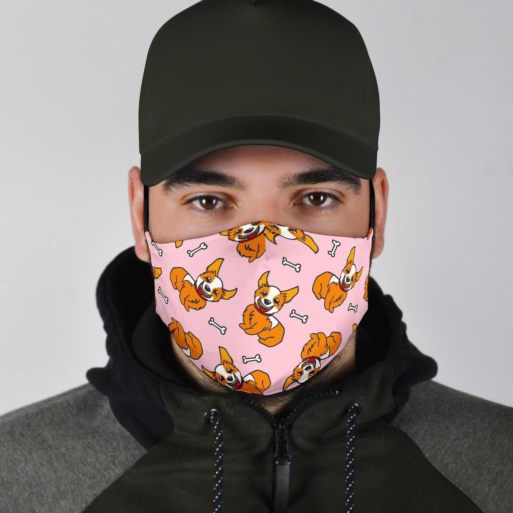 Pink Corgi Pattern Print Face Mask-grizzshop