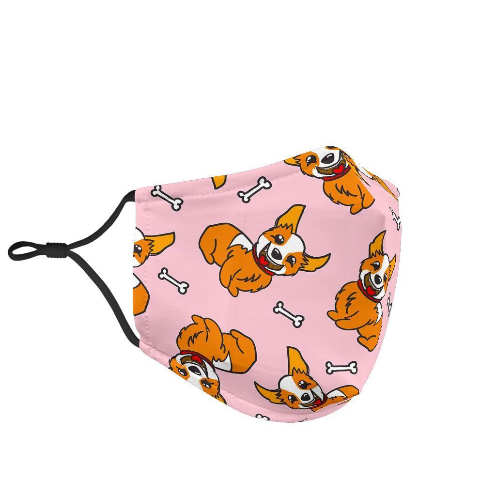 Pink Corgi Pattern Print Face Mask-grizzshop