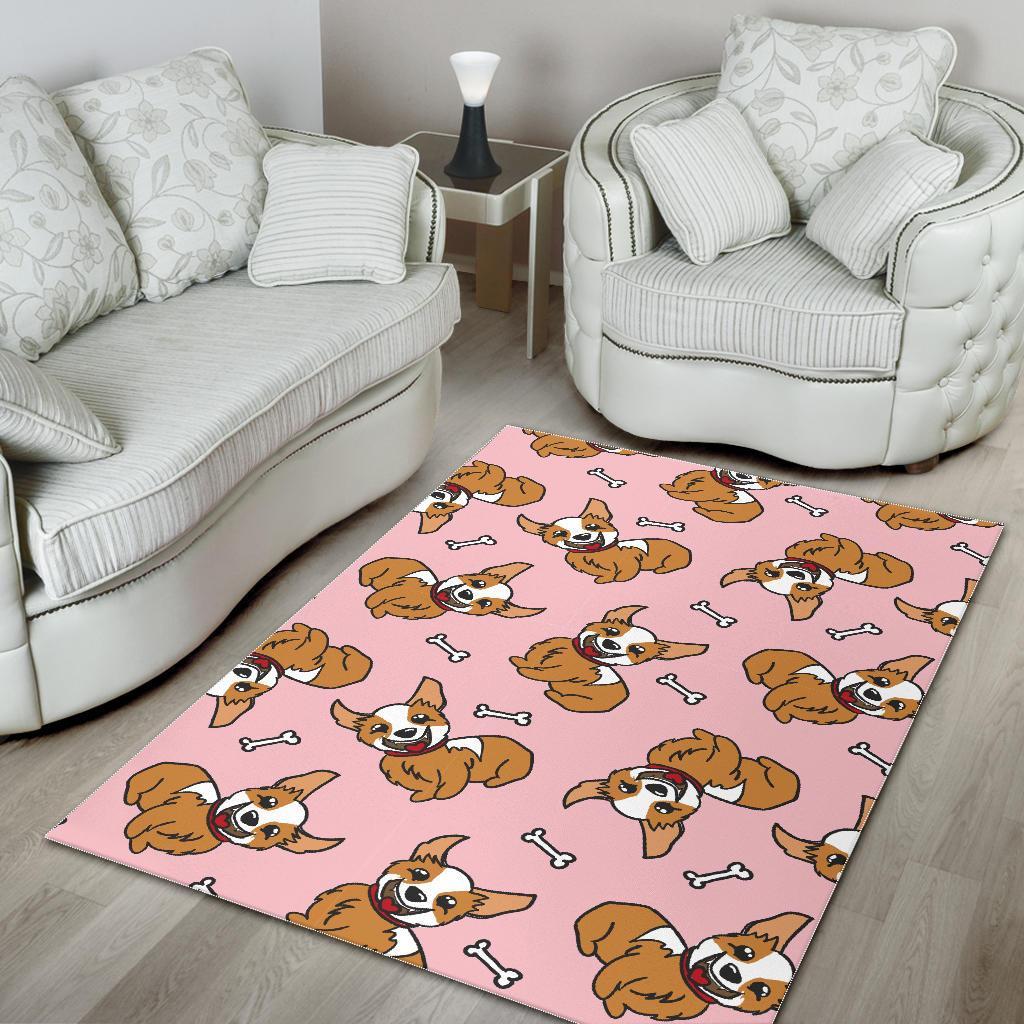 Pink Corgi Pattern Print Floor Mat-grizzshop