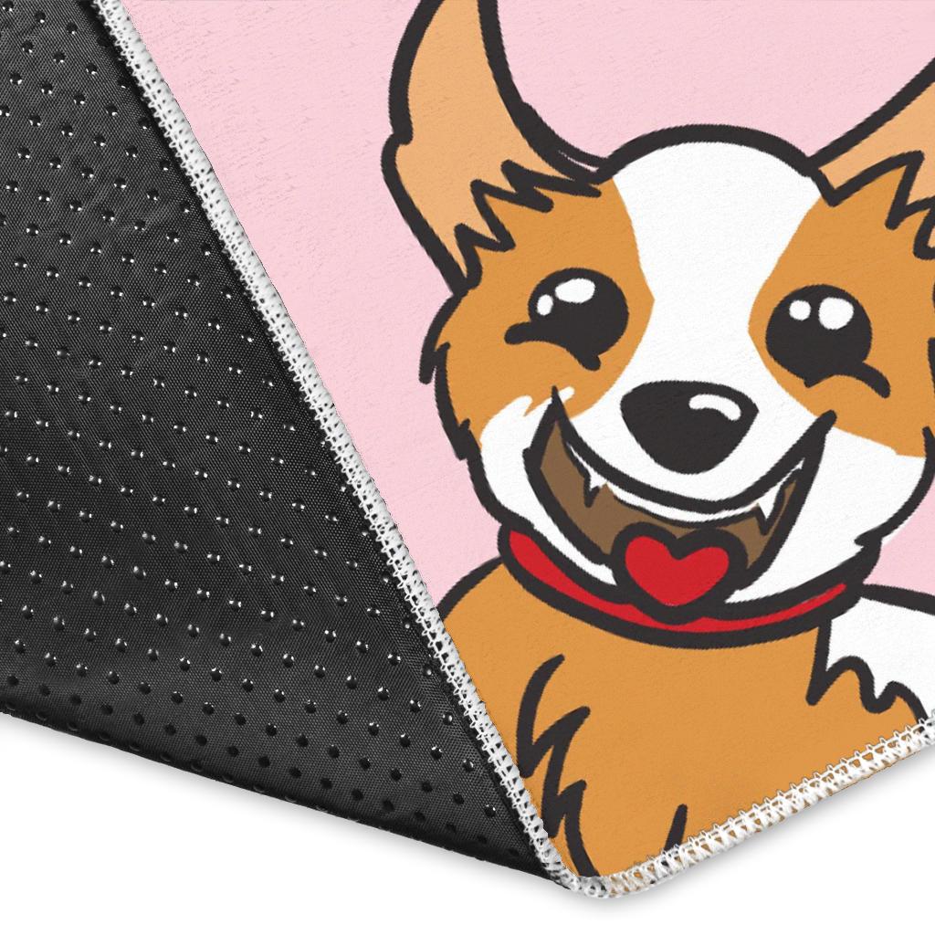 Pink Corgi Pattern Print Floor Mat-grizzshop