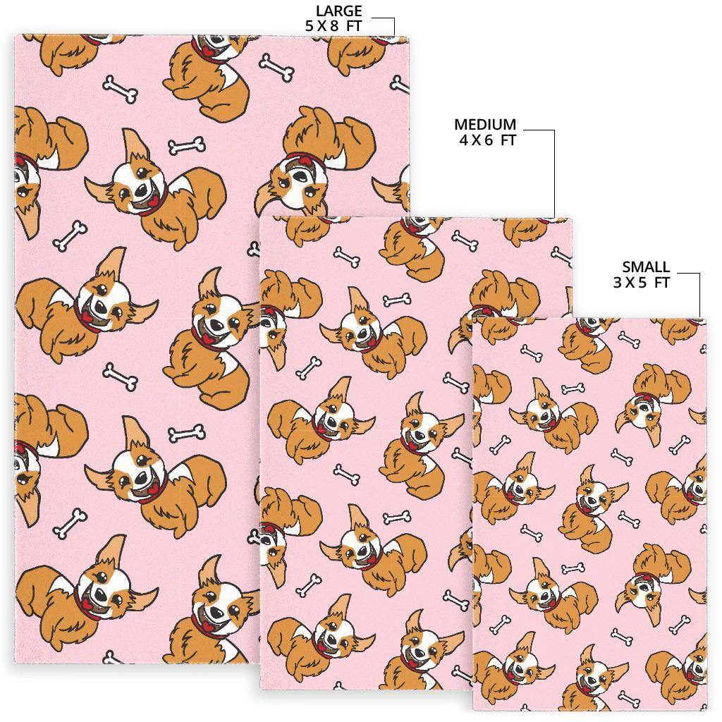 Pink Corgi Pattern Print Floor Mat-grizzshop