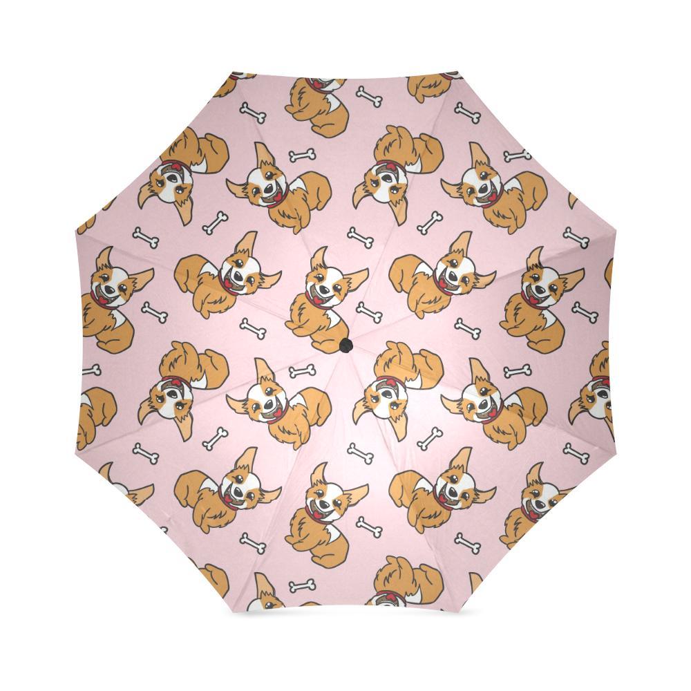 Pink Corgi Pattern Print Foldable Umbrella-grizzshop
