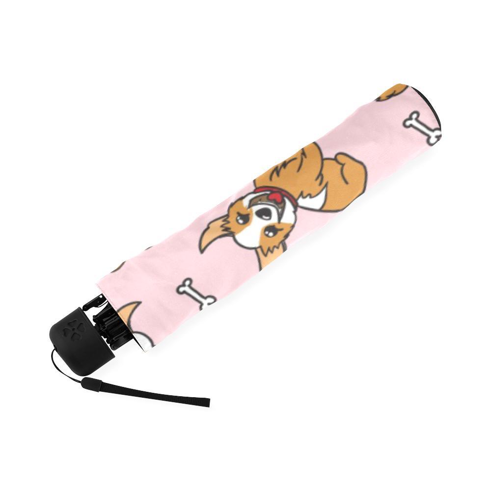 Pink Corgi Pattern Print Foldable Umbrella-grizzshop