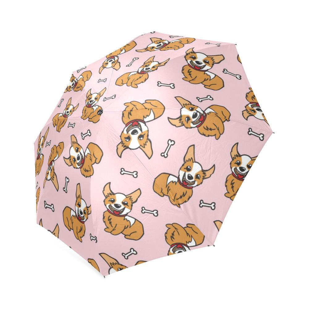 Pink Corgi Pattern Print Foldable Umbrella-grizzshop