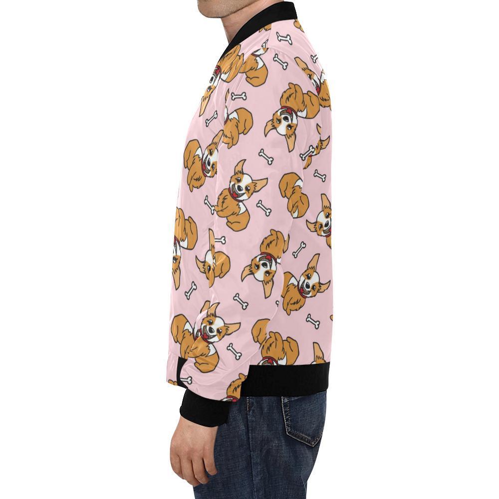 Pink Corgi Pattern Print Men's Bomber Jacket-grizzshop