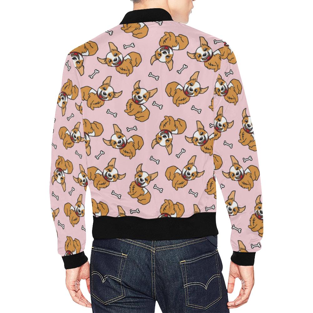 Pink Corgi Pattern Print Men's Bomber Jacket-grizzshop