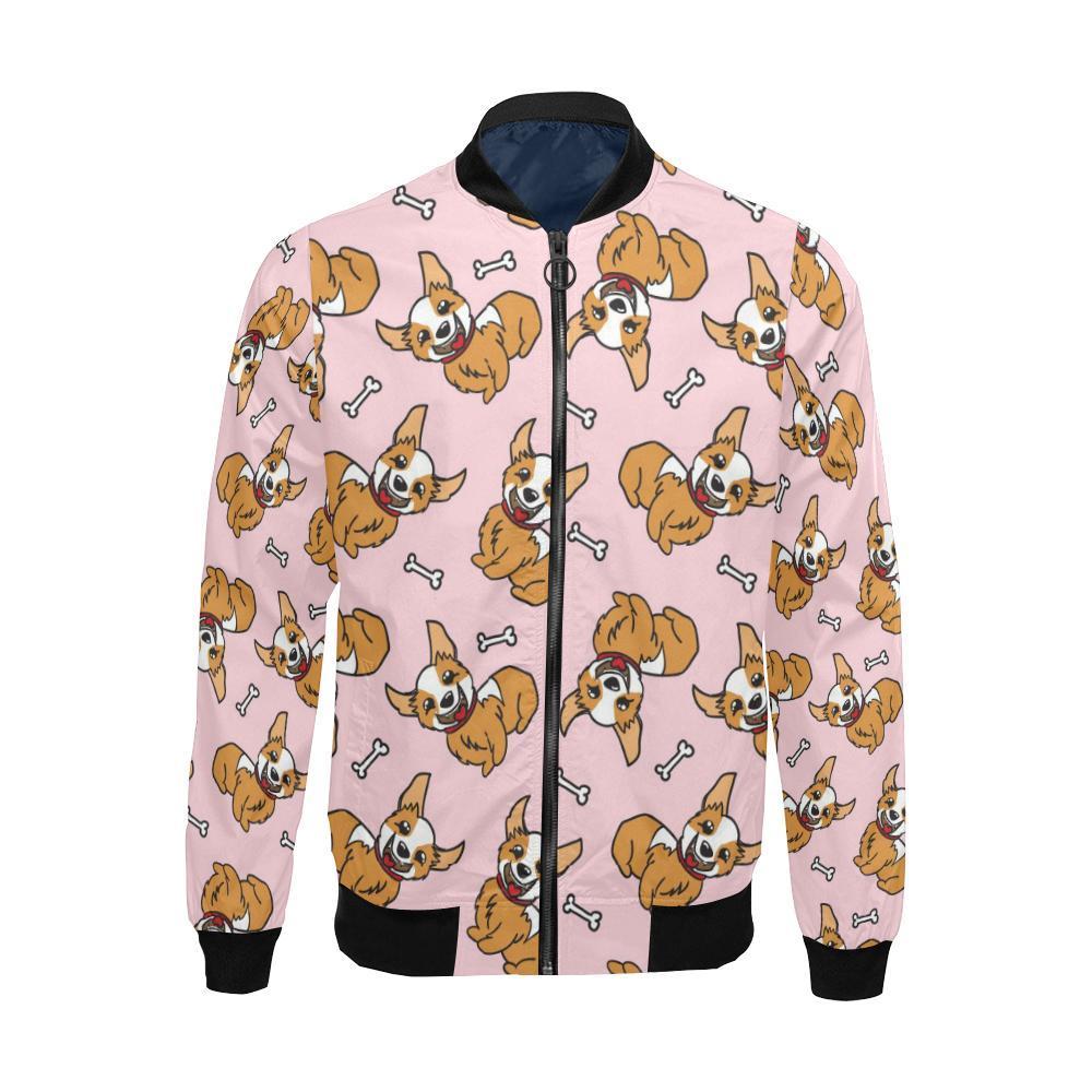 Pink Corgi Pattern Print Men's Bomber Jacket-grizzshop