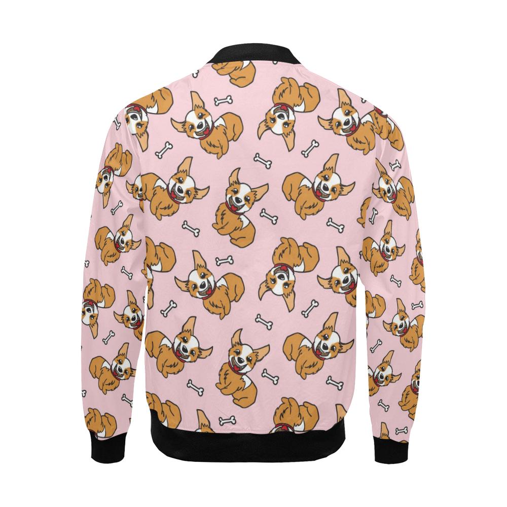 Pink Corgi Pattern Print Men's Bomber Jacket-grizzshop