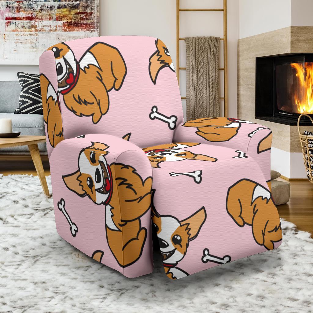 Pink Corgi Pattern Print Recliner Cover-grizzshop