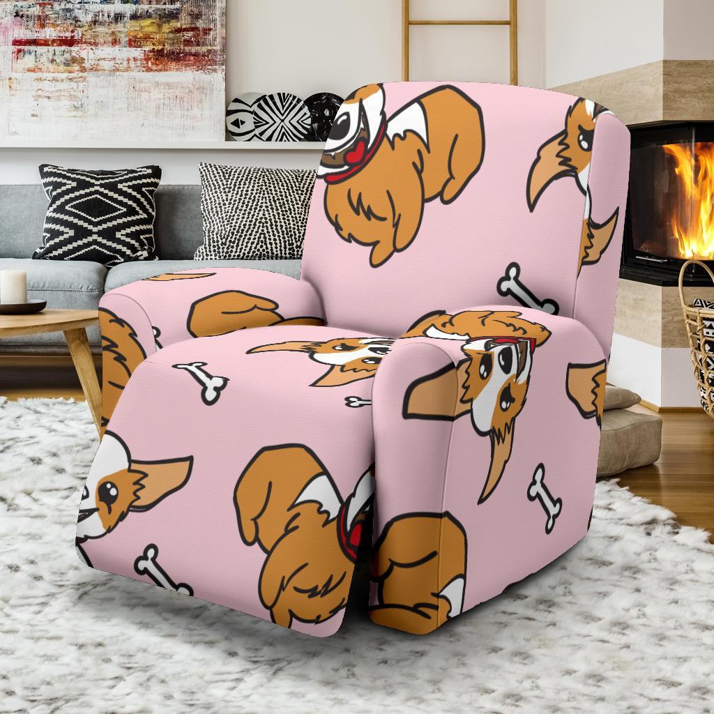 Pink Corgi Pattern Print Recliner Cover-grizzshop