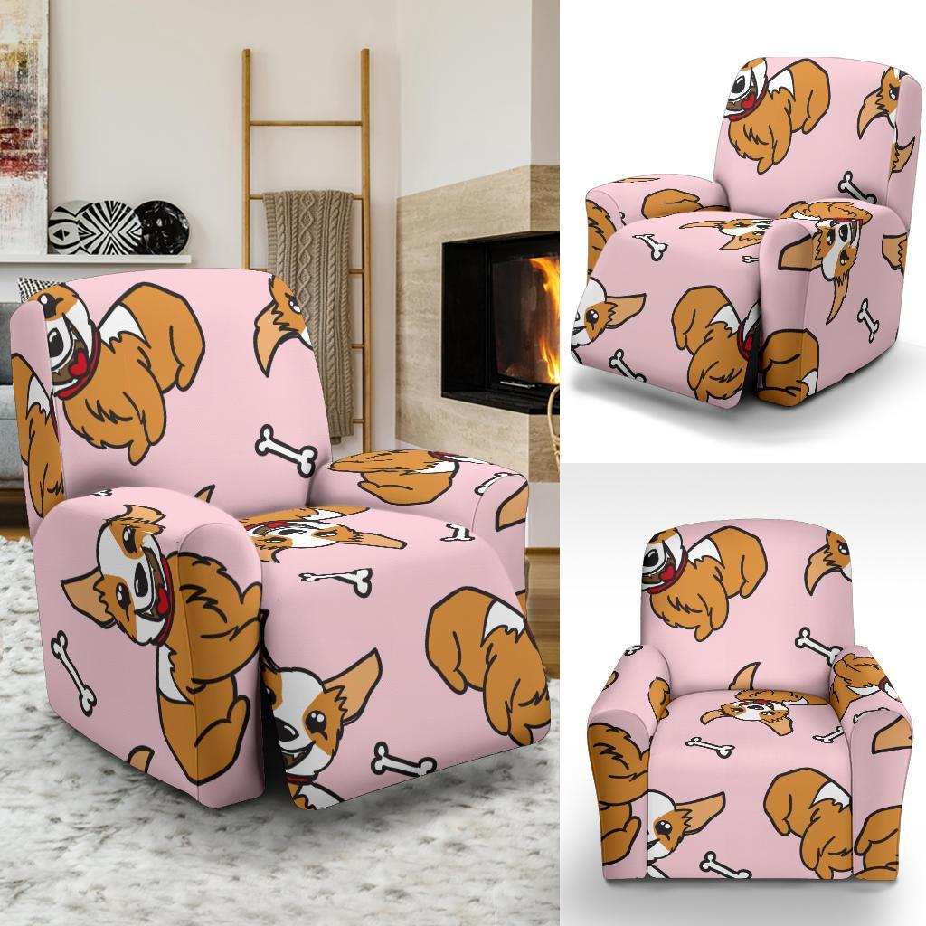 Pink Corgi Pattern Print Recliner Cover-grizzshop