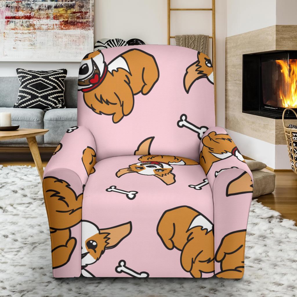 Pink Corgi Pattern Print Recliner Cover-grizzshop