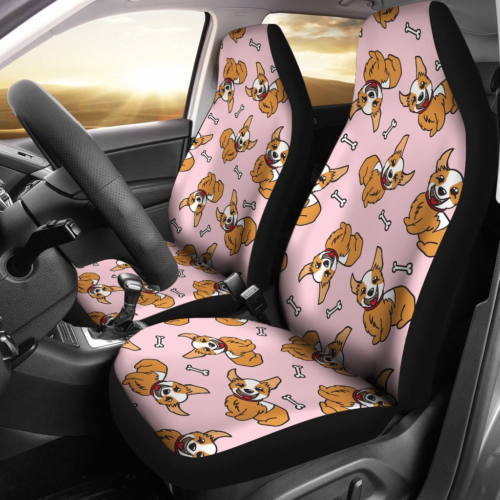 Pink Corgi Pattern Print Universal Fit Car Seat Cover-grizzshop