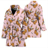 Pink Corgi Pattern Print Women Long Robe-grizzshop