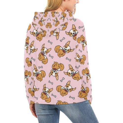 Pink Corgi Pattern Print Women Pullover Hoodie-grizzshop