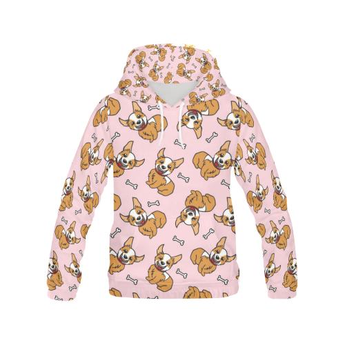 Pink Corgi Pattern Print Women Pullover Hoodie-grizzshop