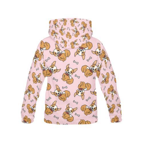 Pink Corgi Pattern Print Women Pullover Hoodie-grizzshop