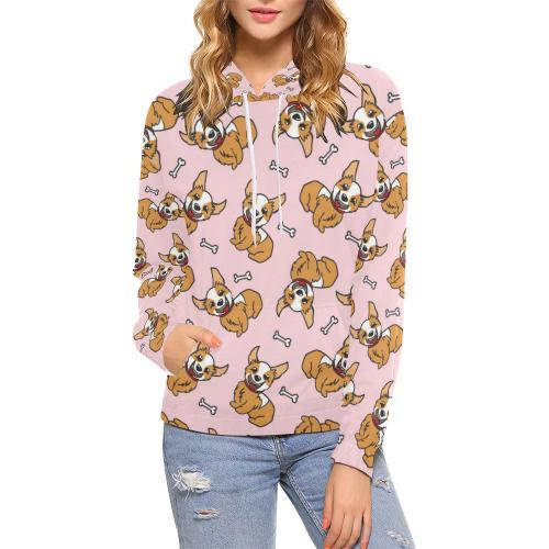 Pink Corgi Pattern Print Women Pullover Hoodie-grizzshop