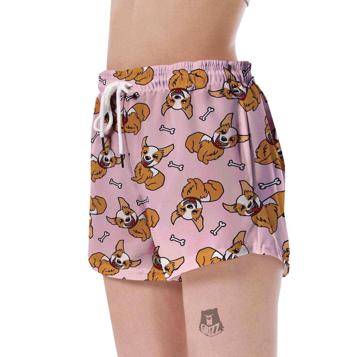 Pink Corgi Pattern Print Women's Shorts-grizzshop