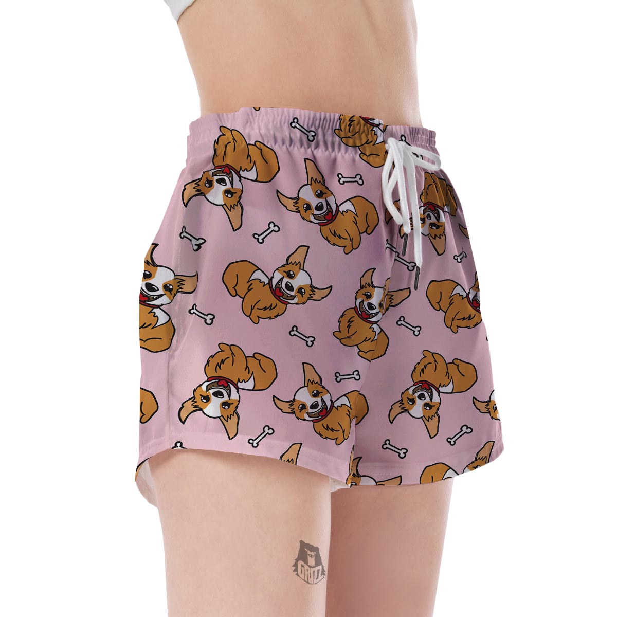 Pink Corgi Pattern Print Women's Shorts-grizzshop
