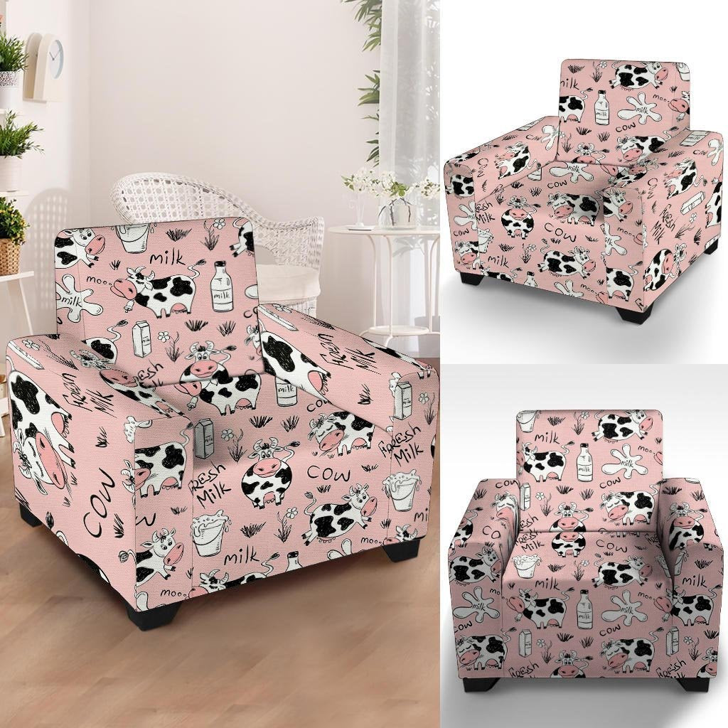 Pink Cow And Milk Print Armchair Cover-grizzshop